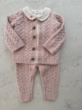 Janie and Jack Pink Knit Cable Cardigan & Pant Set